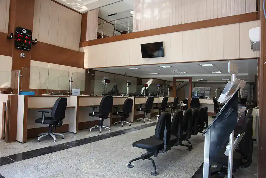 Interior view of customer service counters – Tejarat Bank Shiraz Project